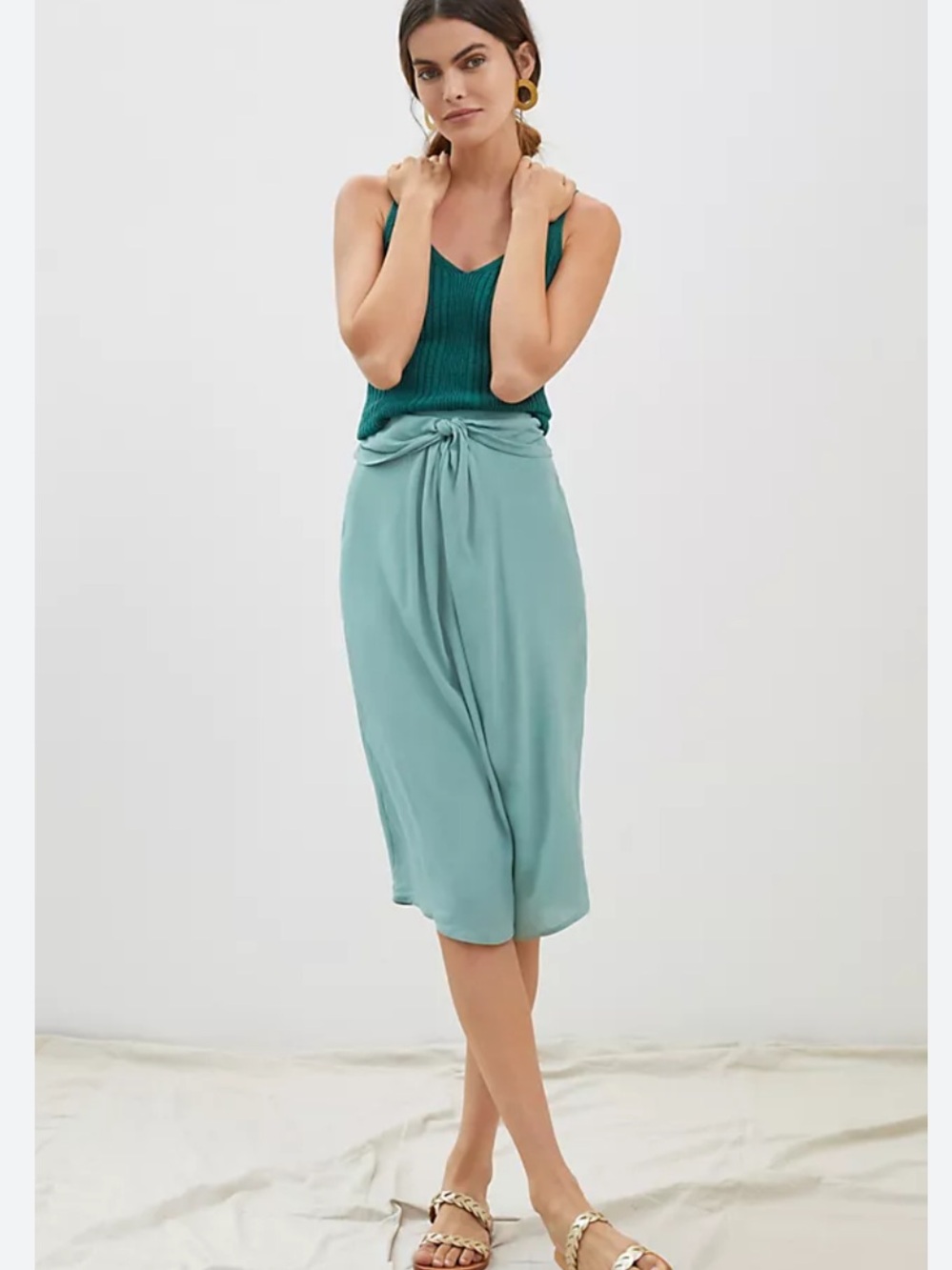 Zara Tie-Waist Midi Skirt in Light Teal Sz XS